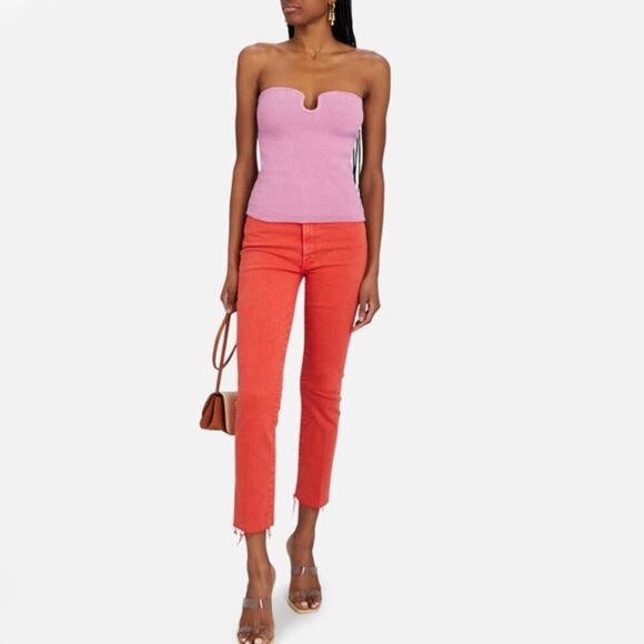 Mother Swooner Rascal Jeans Size 25 Red Ankle Fray High Straight USA Game Day - Picture 7 of 14